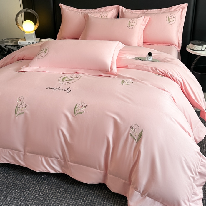 91家纺网 家纺一手货源 找家纺 （总）（控价）新方向2025新款全棉长绒棉刺绣四件套-铃兰物语