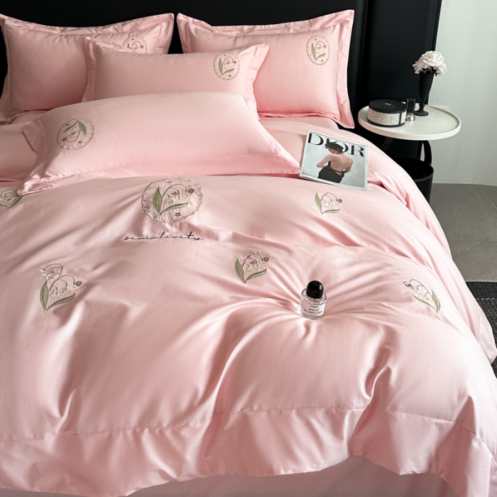 91家纺网 家纺一手货源 找家纺 （总）（控价）新方向2025新款全棉长绒棉刺绣四件套-铃兰物语