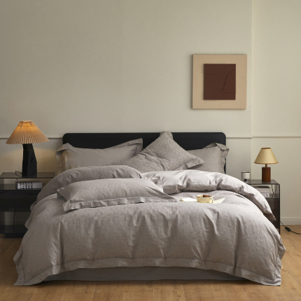 91家纺网 家纺一手货源 找家纺 美洲琳 2025新款A类全棉提花四件套-朝花夕拾 朝花夕拾-高级灰