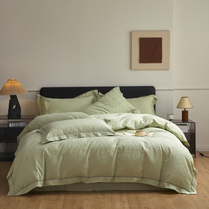 91家纺网 家纺一手货源 找家纺 美洲琳 2025新款A类全棉提花四件套-朝花夕拾 朝花夕拾-水波绿