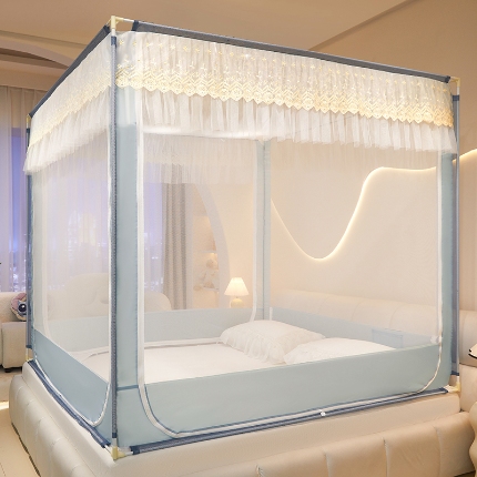 91家纺网 家纺一手货源 找家纺 （总）坐床花边款精致蚊帐三开门防摔易安装防蚊高级免安装加密拉链式铃兰花开