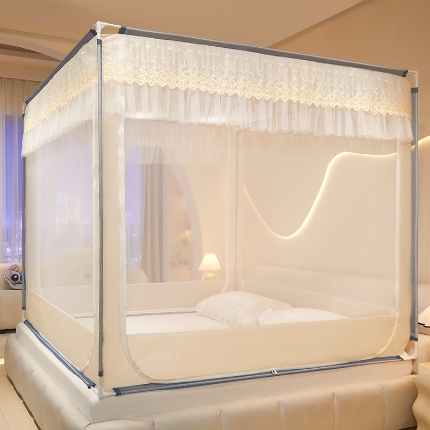 91家纺网 家纺一手货源 找家纺 （总）坐床花边款精致蚊帐三开门防摔易安装防蚊高级免安装加密拉链式铃兰花开