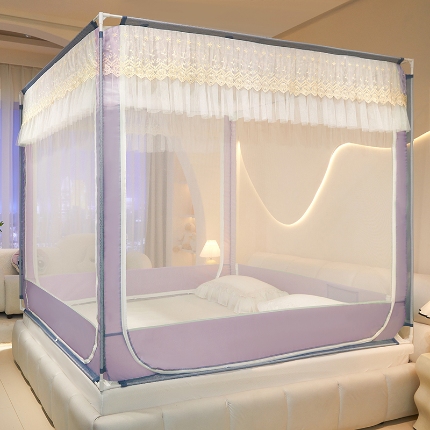 91家纺网 家纺一手货源 找家纺 （总）坐床花边款精致蚊帐三开门防摔易安装防蚊高级免安装加密拉链式铃兰花开