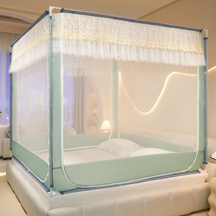 91家纺网 家纺一手货源 找家纺 （总）坐床花边款精致蚊帐三开门防摔易安装防蚊高级免安装加密拉链式铃兰花开