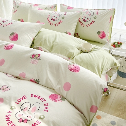 91家纺网 家纺一手货源 找家纺 （总）2025新品春季款卡通风亲肤水洗棉四件套床上用品