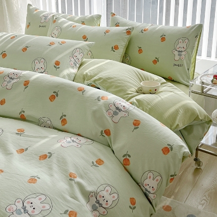 91家纺网 家纺一手货源 找家纺 （总）2025新品春季款卡通风亲肤水洗棉四件套床上用品