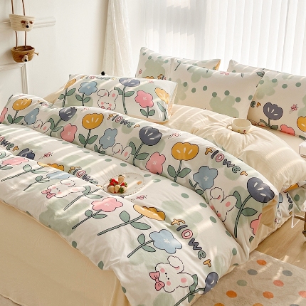 91家纺网 家纺一手货源 找家纺 （总）2025新品春季款卡通风亲肤水洗棉四件套床上用品