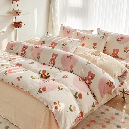 91家纺网 家纺一手货源 找家纺 （总）2025新品春季款卡通风亲肤水洗棉四件套床上用品