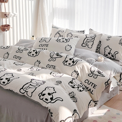 91家纺网 家纺一手货源 找家纺 （总）2025新品春季款卡通风亲肤水洗棉四件套床上用品