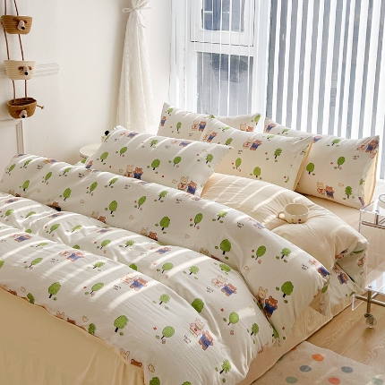 91家纺网 家纺一手货源 找家纺 （总）2025新品春季款卡通风亲肤水洗棉四件套床上用品