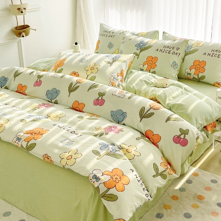 91家纺网 家纺一手货源 找家纺 （总）2025新品春季款卡通风亲肤水洗棉四件套床上用品