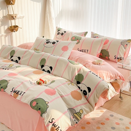 91家纺网 家纺一手货源 找家纺 （总）2025新品春季款卡通风亲肤水洗棉四件套床上用品