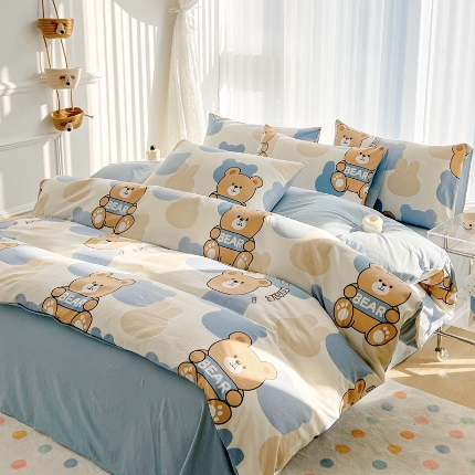 91家纺网 家纺一手货源 找家纺 （总）2025新品春季款卡通风亲肤水洗棉四件套床上用品