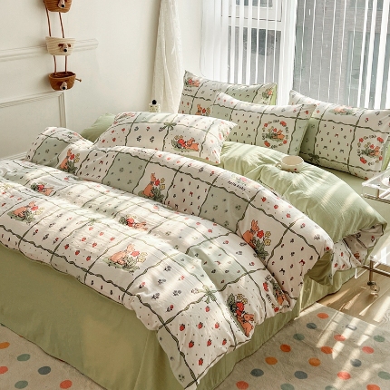 91家纺网 家纺一手货源 找家纺 （总）2025新品春季款卡通风亲肤水洗棉四件套床上用品