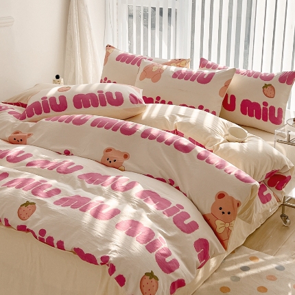 91家纺网 家纺一手货源 找家纺 （总）2025新品春季款卡通风亲肤水洗棉四件套床上用品