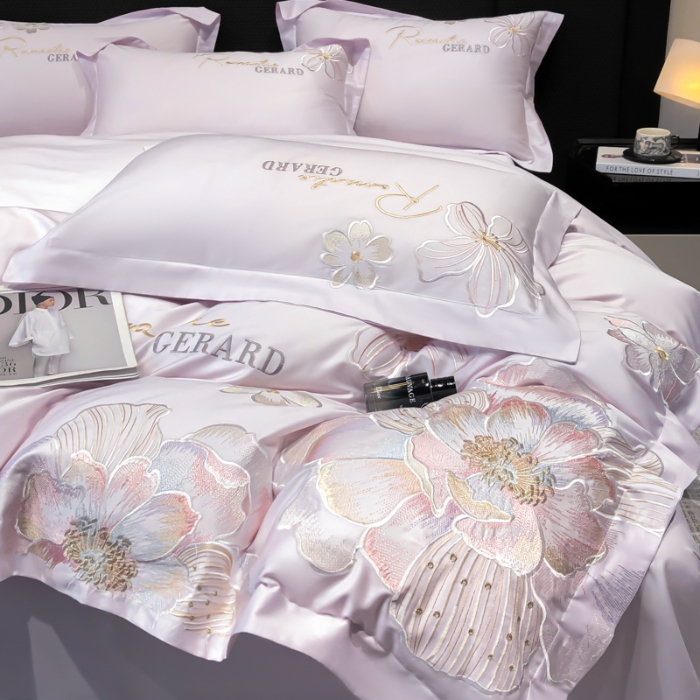 91家纺网 家纺一手货源 找家纺 （总）春夏新款50*50S贡缎长绒棉刺绣四件套高档礼盒纯棉床单床笠