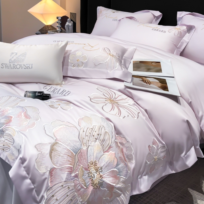 91家纺网 家纺一手货源 找家纺 （总）春夏新款50*50S贡缎长绒棉刺绣四件套高档礼盒纯棉床单床笠