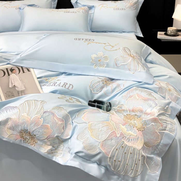 91家纺网 家纺一手货源 找家纺 （总）春夏新款50*50S贡缎长绒棉刺绣四件套高档礼盒纯棉床单床笠