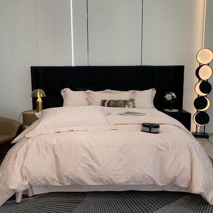 91家纺网 家纺一手货源 找家纺 莱豫 2025新款100支新疆阿克苏长绒棉提花四件套 缇香粉