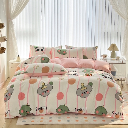 91家纺网 家纺一手货源 找家纺 （总）2025新款卡通风水洗棉四件套床上用品