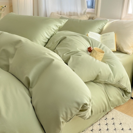 91家纺网 家纺一手货源 找家纺 耀悦家纺 2025新款A类纯棉60支拼色四件套 薄荷绿