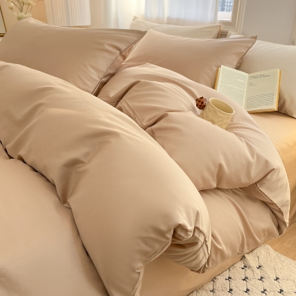 91家纺网 家纺一手货源 找家纺 耀悦家纺 2025新款A类纯棉60支拼色四件套 复古咖