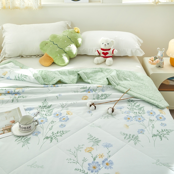 91家纺网 家纺一手货源 找家纺 美之润2025新款A类全棉印花夏被空调被夏凉被 拾光花间