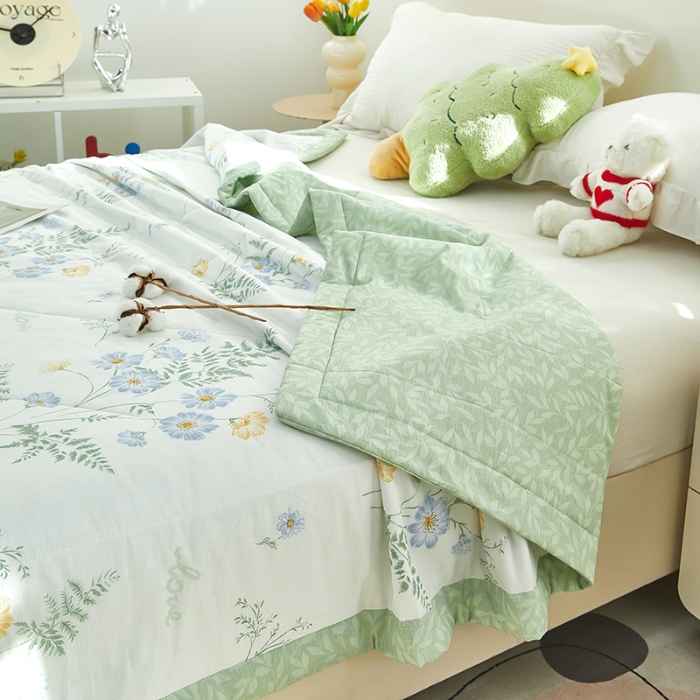 91家纺网 家纺一手货源 找家纺 美之润2025新款A类全棉印花夏被空调被夏凉被 拾光花间