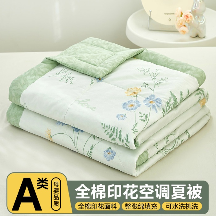 91家纺网 家纺一手货源 找家纺 美之润2025新款A类全棉印花夏被空调被夏凉被 拾光花间