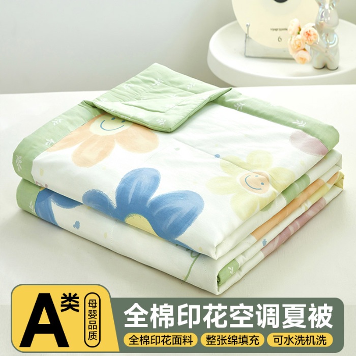 91家纺网 家纺一手货源 找家纺 美之润2025新款A类全棉印花夏被空调被夏凉被 微笑芭莎