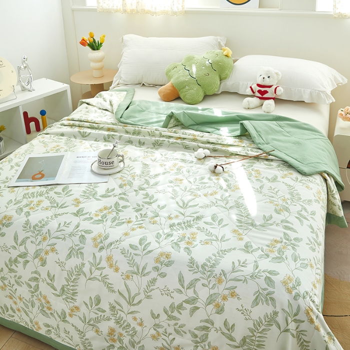 91家纺网 家纺一手货源 找家纺 美之润2025新款A类全棉印花夏被空调被夏凉被 叶伴花开