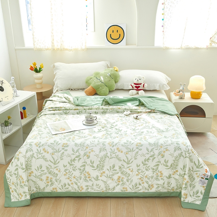 91家纺网 家纺一手货源 找家纺 美之润2025新款A类全棉印花夏被空调被夏凉被 叶伴花开