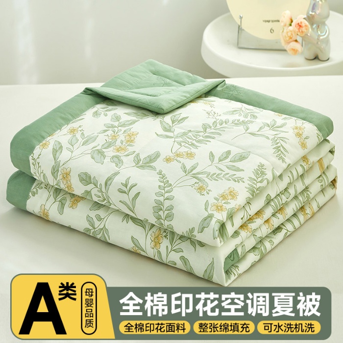 91家纺网 家纺一手货源 找家纺 美之润2025新款A类全棉印花夏被空调被夏凉被 叶伴花开