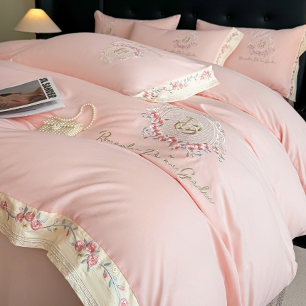 91家纺网 家纺一手货源 找家纺 （总）小傻瓜家纺直播爆款13372·高级款100%全棉刺绣四件套轻奢纯色绣花纯棉套件