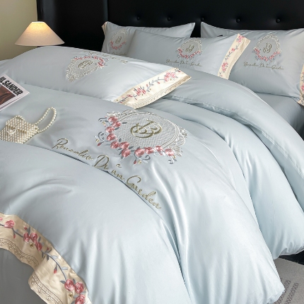 91家纺网 家纺一手货源 找家纺 （总）小傻瓜家纺直播爆款13372·高级款100%全棉刺绣四件套轻奢纯色绣花纯棉套件