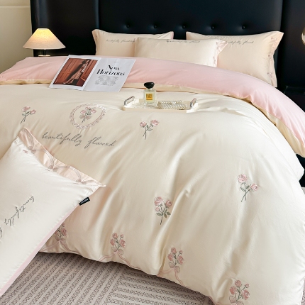 91家纺网 家纺一手货源 找家纺 （总）小傻瓜家纺直播爆款13372·高级款100%全棉刺绣四件套轻奢纯色绣花纯棉套件