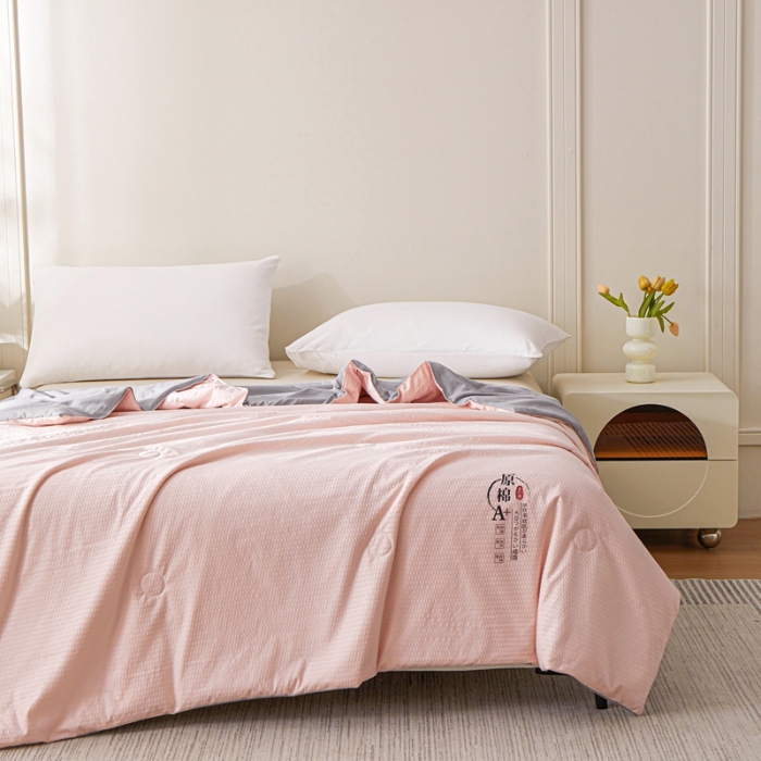 91家纺网 家纺一手货源 找家纺 恒畅 2025新款A类原棉抗菌夏被被芯夏凉被空调被 原棉双拼-粉灰