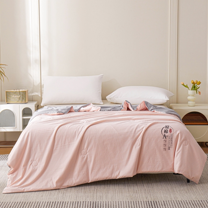 91家纺网 家纺一手货源 找家纺 恒畅 2025新款A类原棉抗菌夏被被芯夏凉被空调被 原棉双拼-粉灰