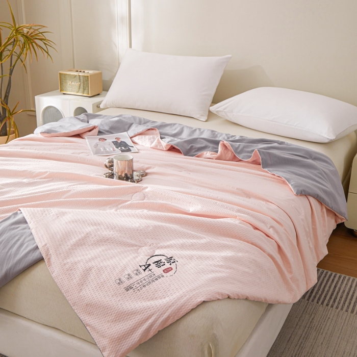 91家纺网 家纺一手货源 找家纺 恒畅 2025新款A类原棉抗菌夏被被芯夏凉被空调被 原棉双拼-粉灰