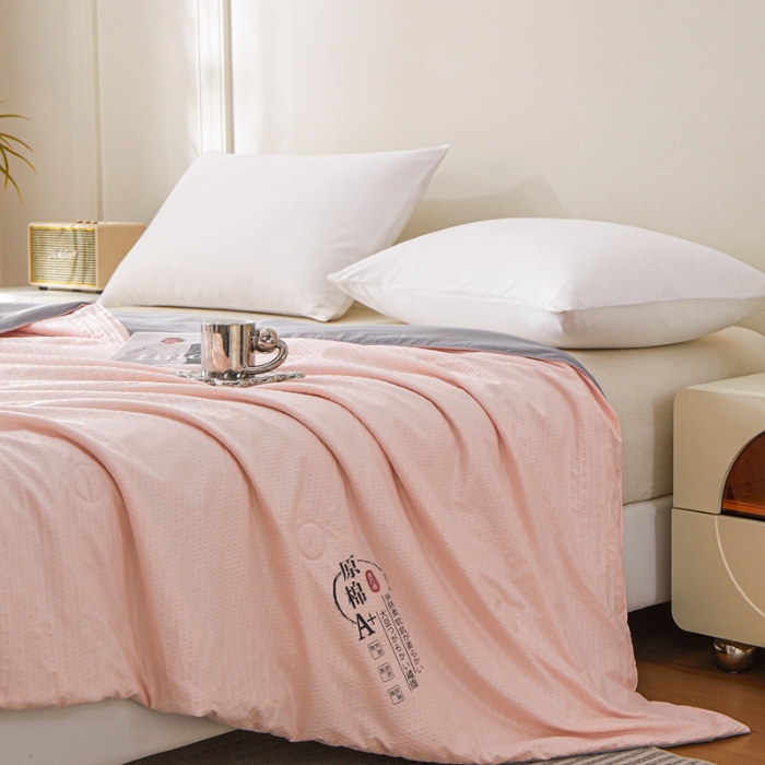 91家纺网 家纺一手货源 找家纺 恒畅 2025新款A类原棉抗菌夏被被芯夏凉被空调被 原棉双拼-粉灰