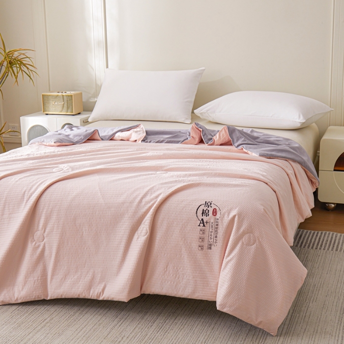 91家纺网 家纺一手货源 找家纺 恒畅 2025新款A类原棉抗菌夏被被芯夏凉被空调被 原棉双拼-粉灰