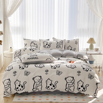 91家纺网 家纺一手货源 找家纺 （总）2025新款轻奢高密度磨毛卡通风水洗棉四件套床上用品