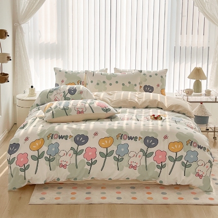 91家纺网 家纺一手货源 找家纺 （总）2025新款轻奢高密度磨毛卡通风水洗棉四件套床上用品