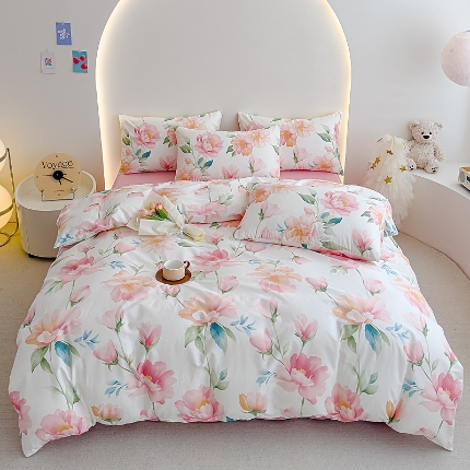 91家纺网 家纺一手货源 找家纺 （总）【苏东来】2025年小清新纯棉印花四件套少女风甜美13372小碎花印花全棉四件套套件ins多巴胺田园风纯棉四件套被套床单枕套