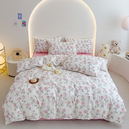 91家纺网 家纺一手货源 找家纺 （总）【苏东来】2025年小清新纯棉印花四件套少女风甜美13372小碎花印花全棉四件套套件ins多巴胺田园风纯棉四件套被套床单枕套