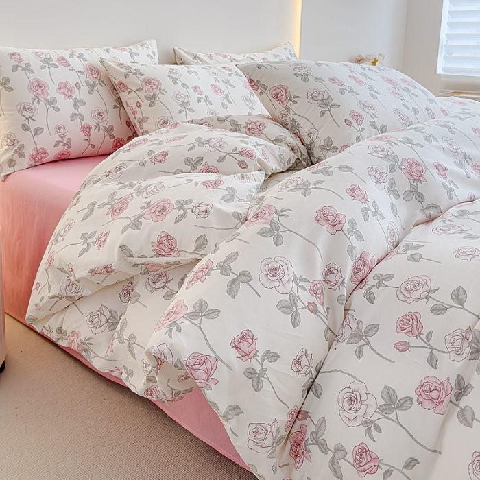 91家纺网 家纺一手货源 找家纺 （总）【苏东来】2025年小清新纯棉印花四件套少女风甜美13372小碎花印花全棉四件套套件ins多巴胺田园风纯棉四件套被套床单枕套