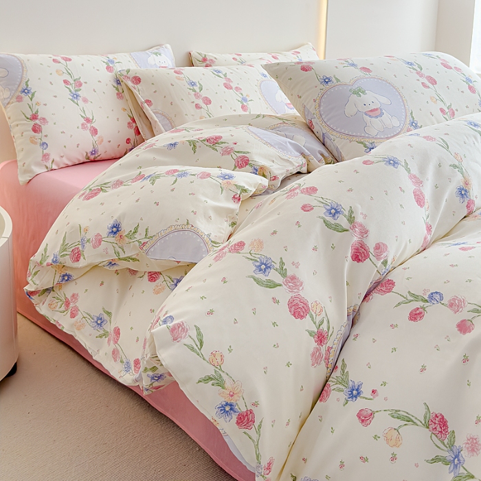 91家纺网 家纺一手货源 找家纺 （总）【苏东来】2025年小清新纯棉印花四件套少女风甜美13372小碎花印花全棉四件套套件ins多巴胺田园风纯棉四件套被套床单枕套