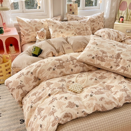 91家纺网 家纺一手货源 找家纺 （总）2025新款春季高支密度亲肤磨毛长绒棉全棉四件套学生款床上用品