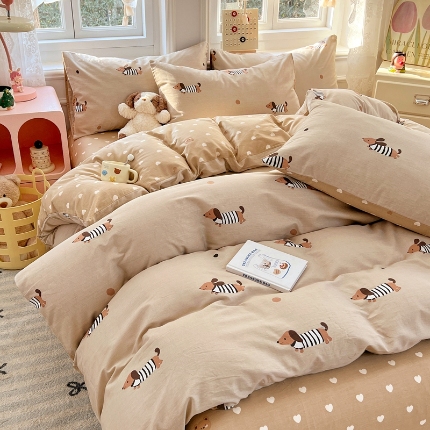 91家纺网 家纺一手货源 找家纺 （总）2025新款春季高支密度亲肤磨毛长绒棉全棉四件套学生款床上用品