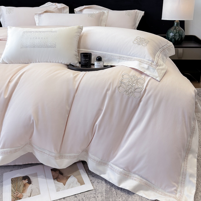 91家纺网 家纺一手货源 找家纺 （总）春夏新款50*50S贡缎长绒棉刺绣四件套纯棉床单床笠高档礼盒装